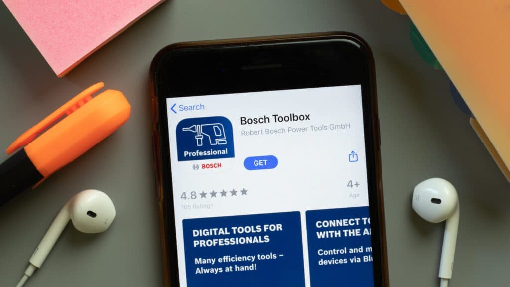 App auf einem Handy: "Bosch Toolbox".