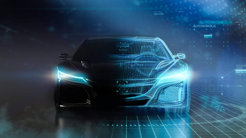 Futuristisches Auto im digitalen Zeitalter