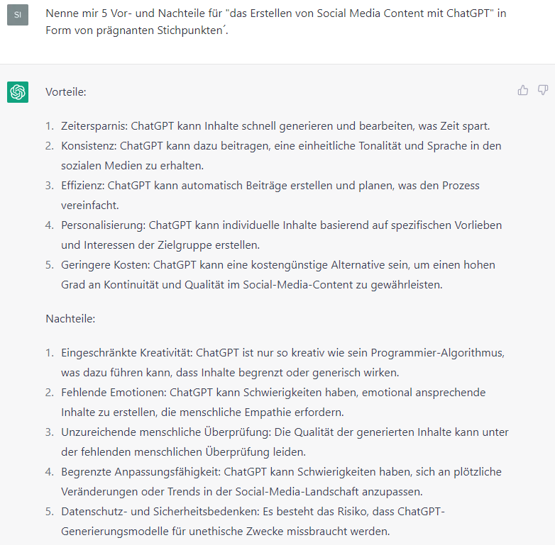Vor- und Nachteile: "Erstellung von Social Media Content mit einer KI"
